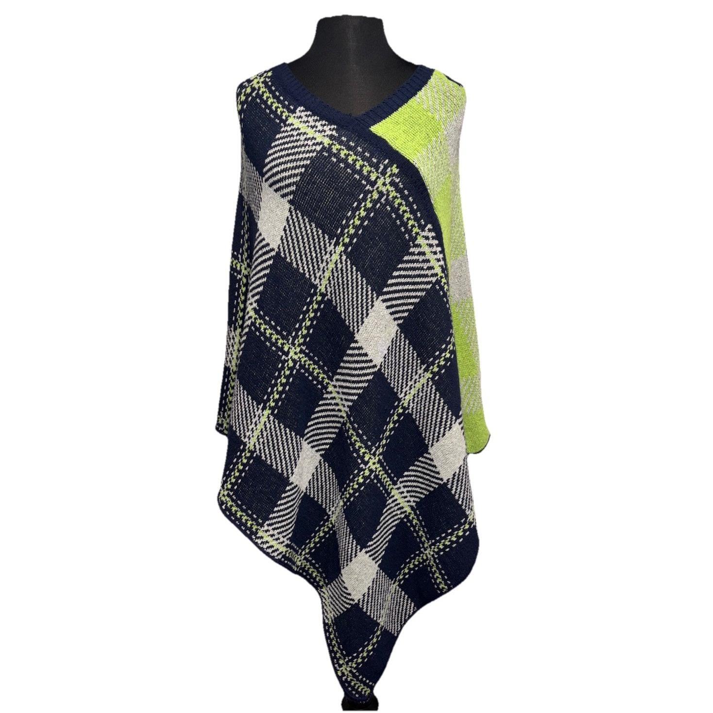 New Green 3 Plaid Seattle Seahawk Poncho One Size Blue Green Usa Recycled Cotton